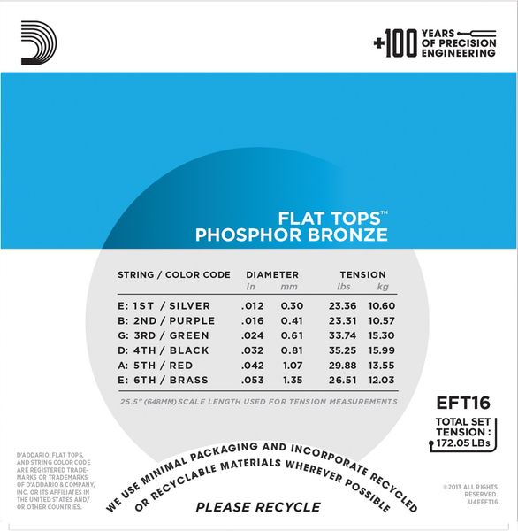 D'Addario EFT16 Flat tops  Phosphor Bronze 012-053
